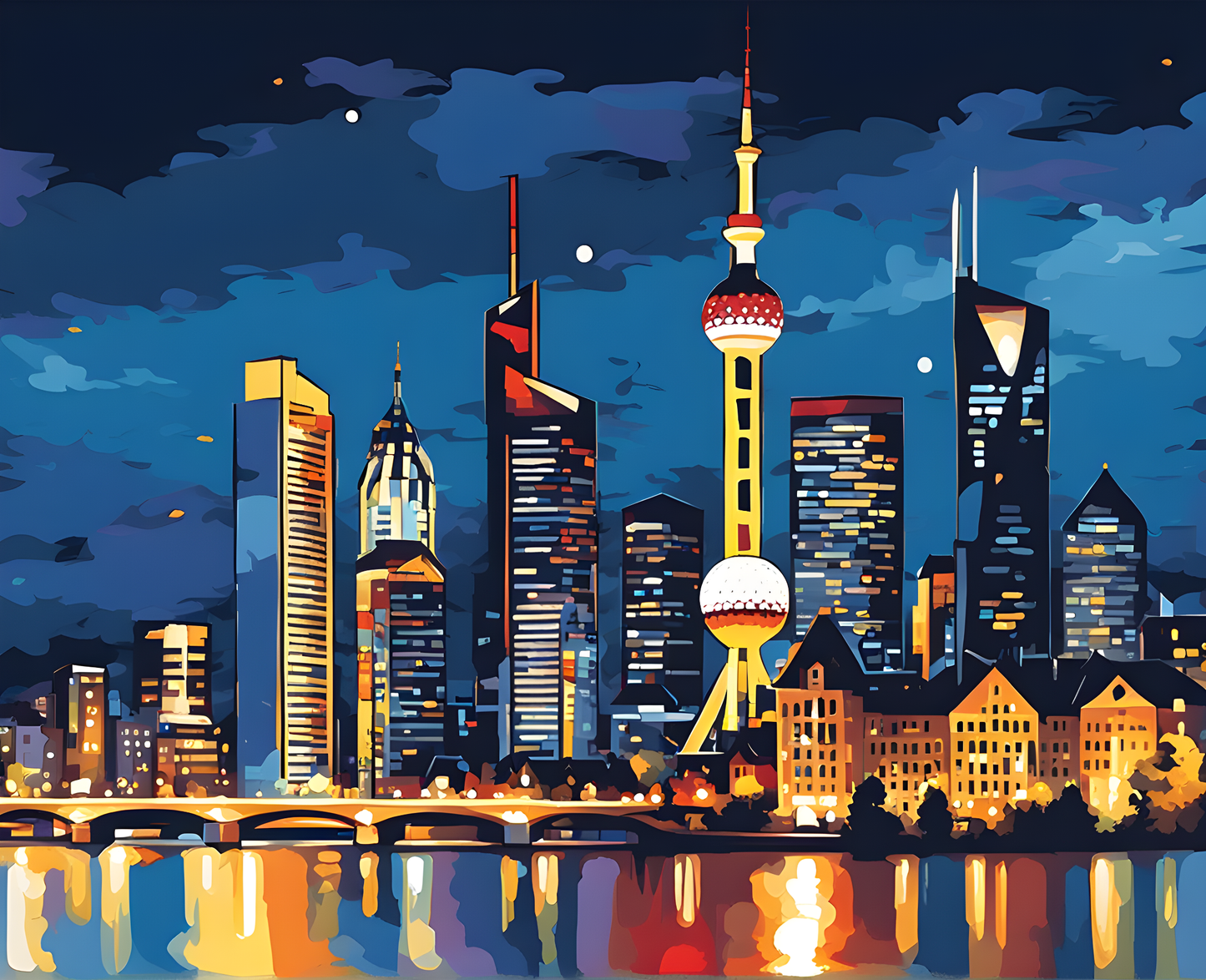 Frankfurt Skyline at Night (2) - Van-Go Paint-By-Number Kit