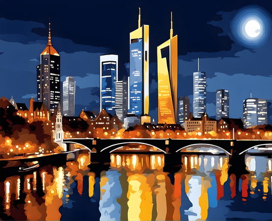 Frankfurt Skyline at Night (1) - Van-Go Paint-By-Number Kit