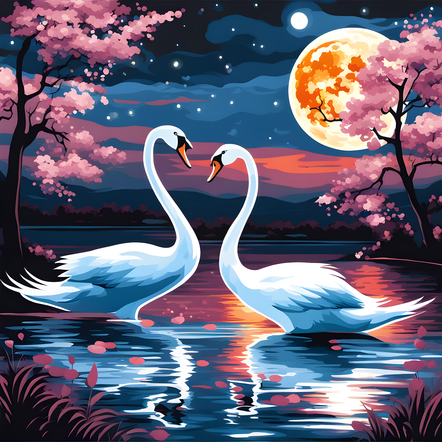Full Moon Dancing Swans (4) - Van-Go Paint-By-Number Kit