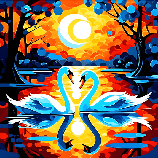 Full Moon Dancing Swans (3) - Van-Go Paint-By-Number Kit