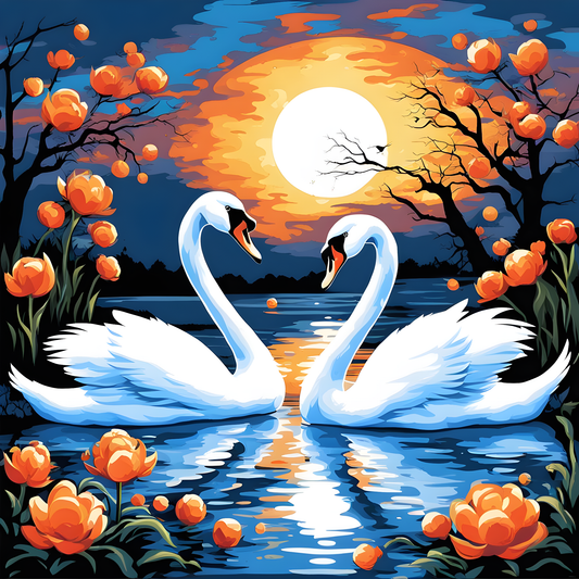 Full Moon Dancing Swans (2) - Van-Go Paint-By-Number Kit