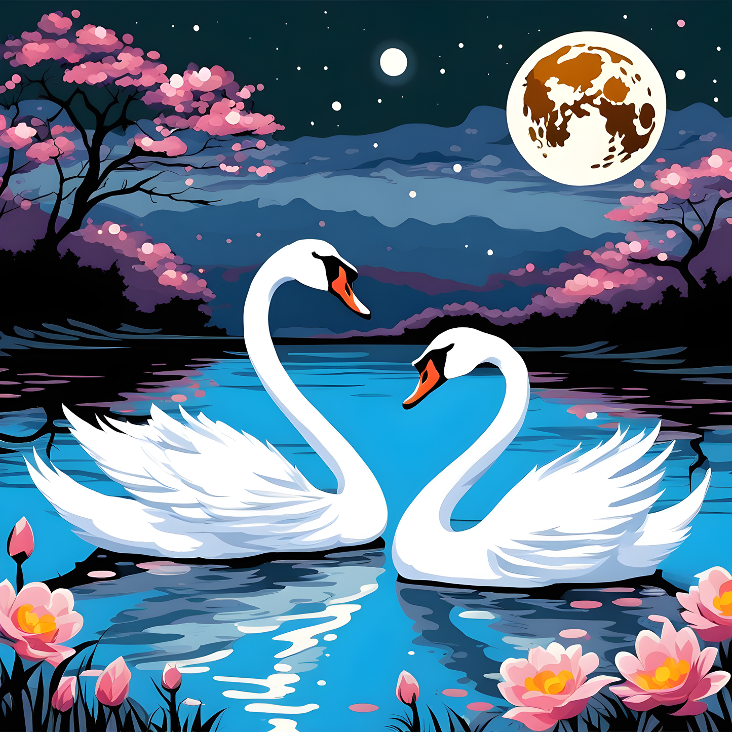 Full Moon Dancing Swans (1) - Van-Go Paint-By-Number Kit