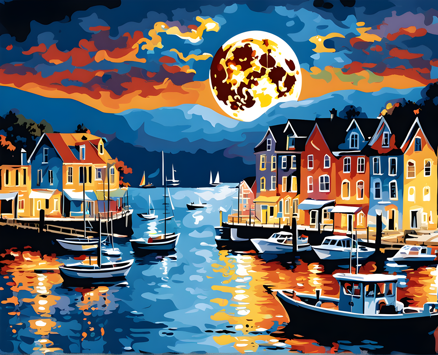 Full moon Over the Harbor (PD) - Van-Go Paint-By-Number Kit