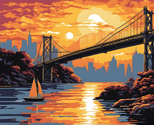 Sunset Collection OD (5) - Golden Bridge Sunset, Manhattan - Van-Go Paint-By-Number Kit