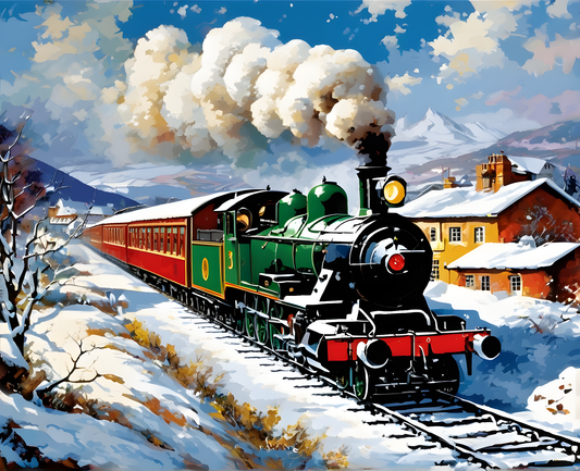 Great Western Steam Train in Snow (2) PD - Van-Go Paint-By-Number Kit