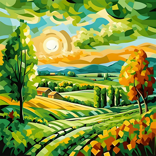 Green Fields Landscape at Sunset (1) - Van-Go Paint-By-Number Kit