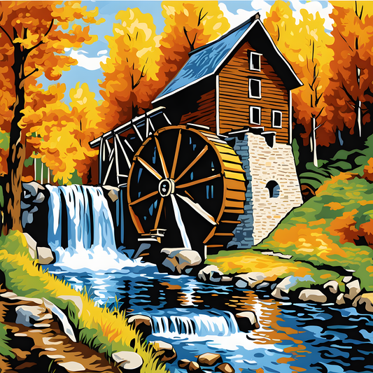 Grist Mill Water Wheel (2) - Van-Go Paint-By-Number Kit
