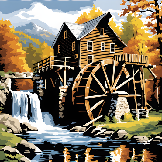 Grist Mill Water Wheel (1) - Van-Go Paint-By-Number Kit
