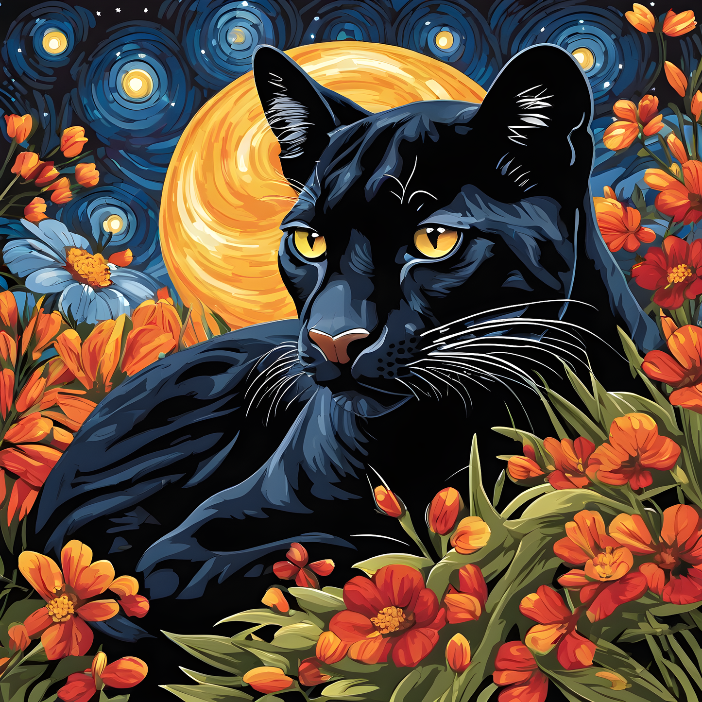 Grumpy Black Puma Starry Night PD (4) - Van-Go Paint-By-Number Kit