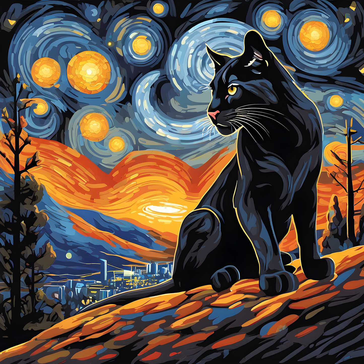 Grumpy Black Puma Starry Night PD (1) - Van-Go Paint-By-Number Kit