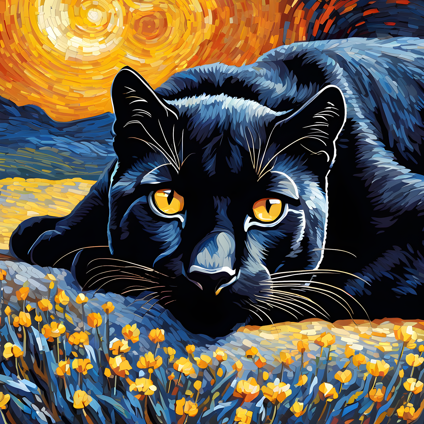 Grumpy Black Puma Starry Night PD (5) - Van-Go Paint-By-Number Kit