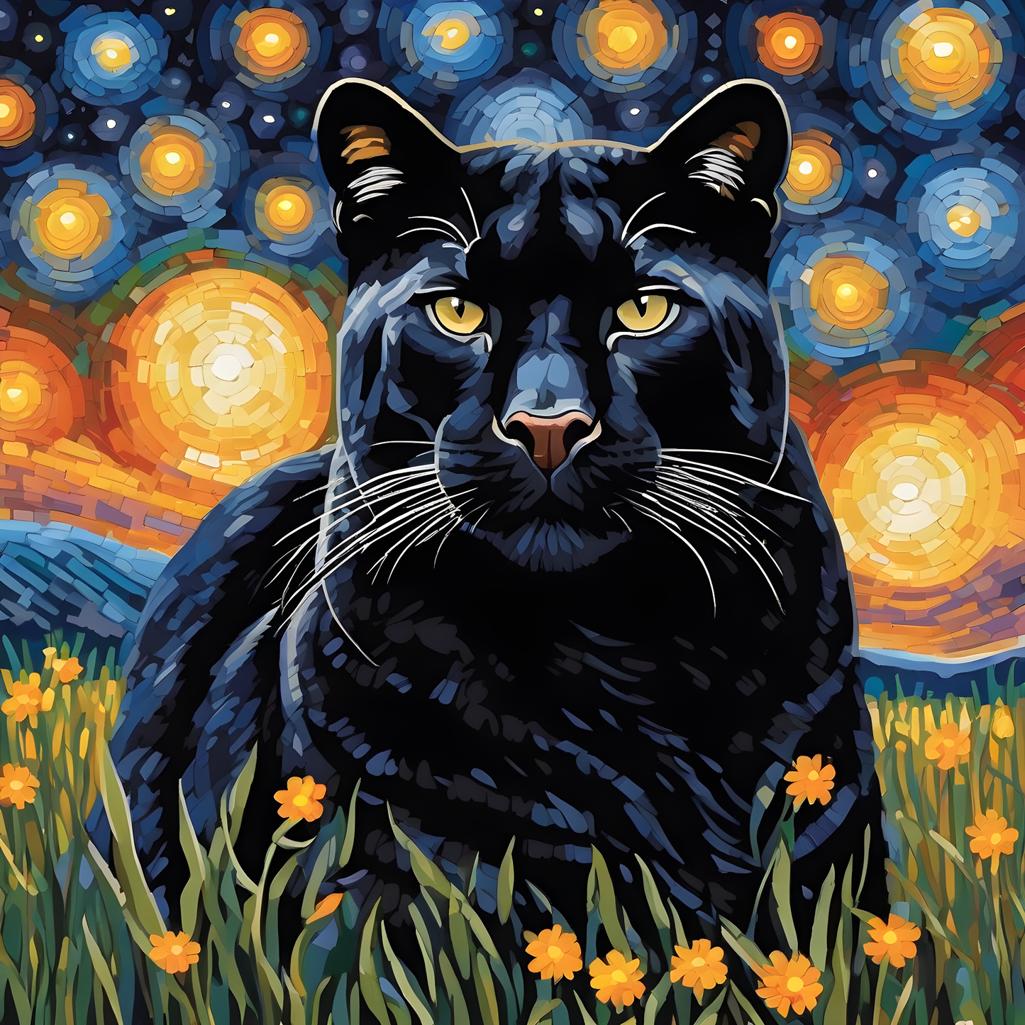 Grumpy Black Puma Starry Night PD (3) - Van-Go Paint-By-Number Kit