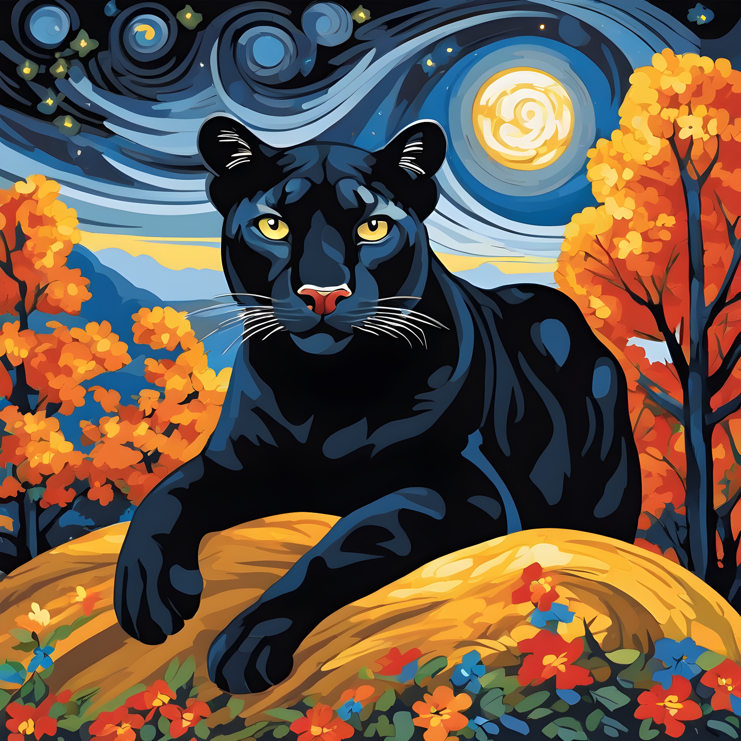 Grumpy Black Puma Starry Night PD (2) - Van-Go Paint-By-Number Kit