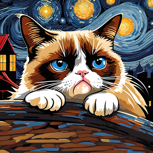 Grumpy Cats Starry Night PD (8) - Van-Go Paint-By-Number Kit
