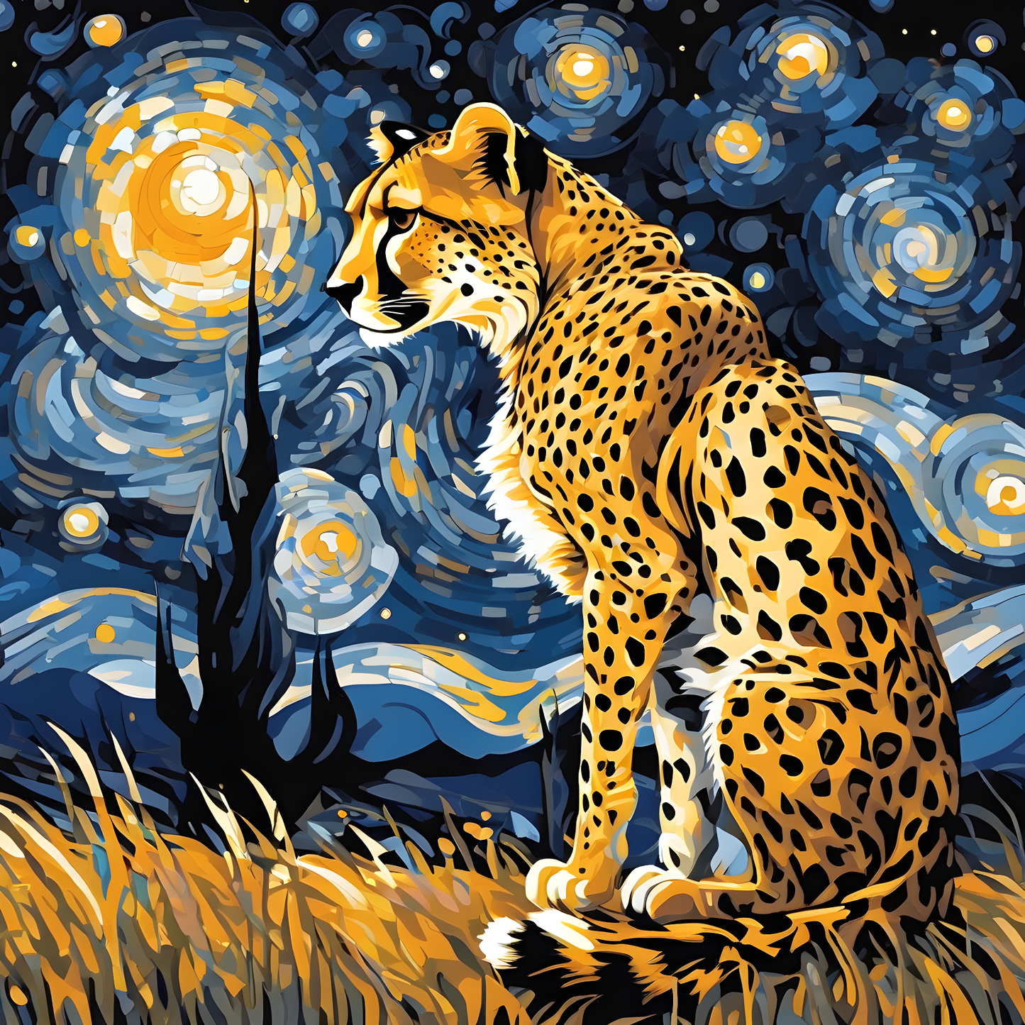 Grumpy Cheetah Starry Night PD (4) - Van-Go Paint-By-Number Kit