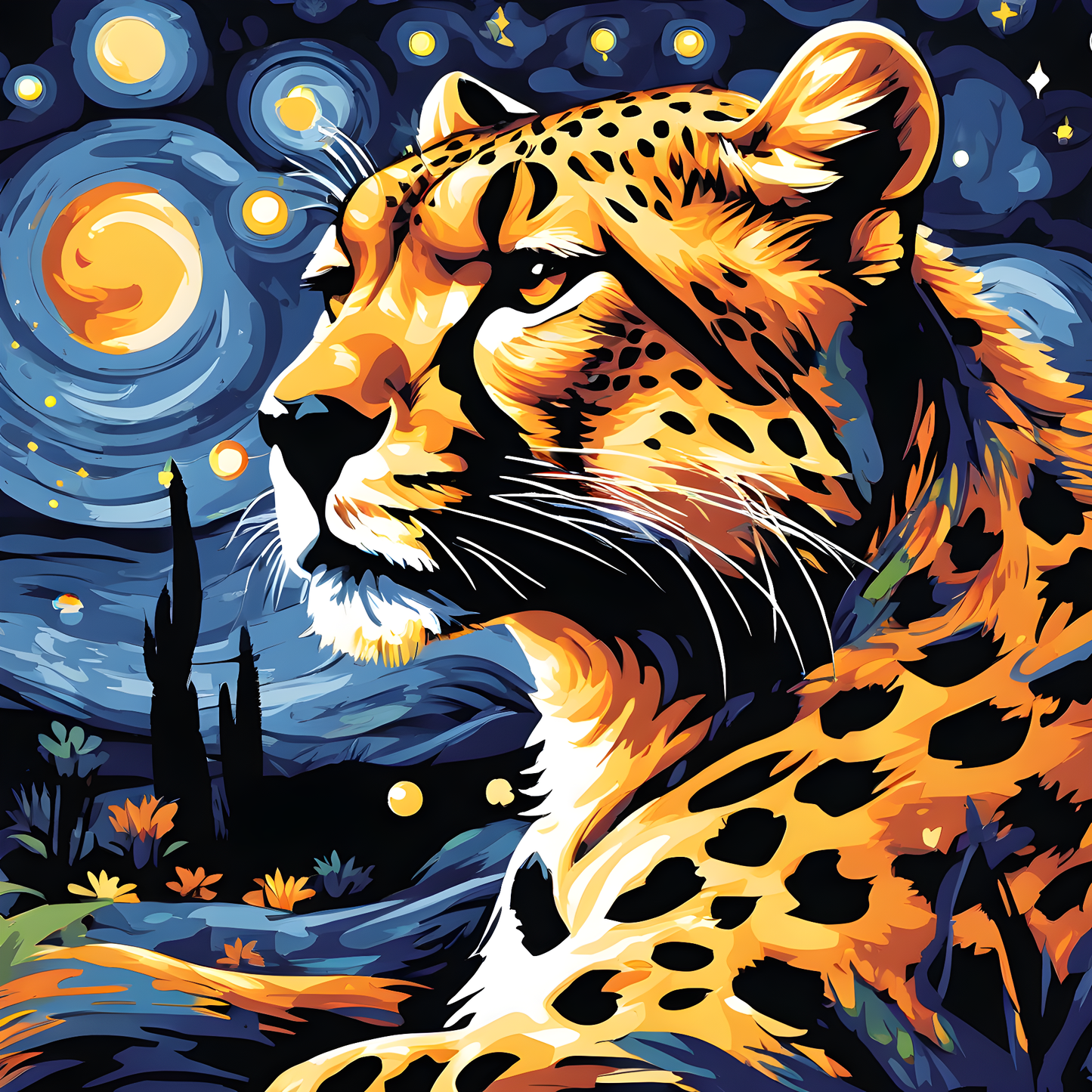 Grumpy Cheetah Starry Night PD (8) - Van-Go Paint-By-Number Kit