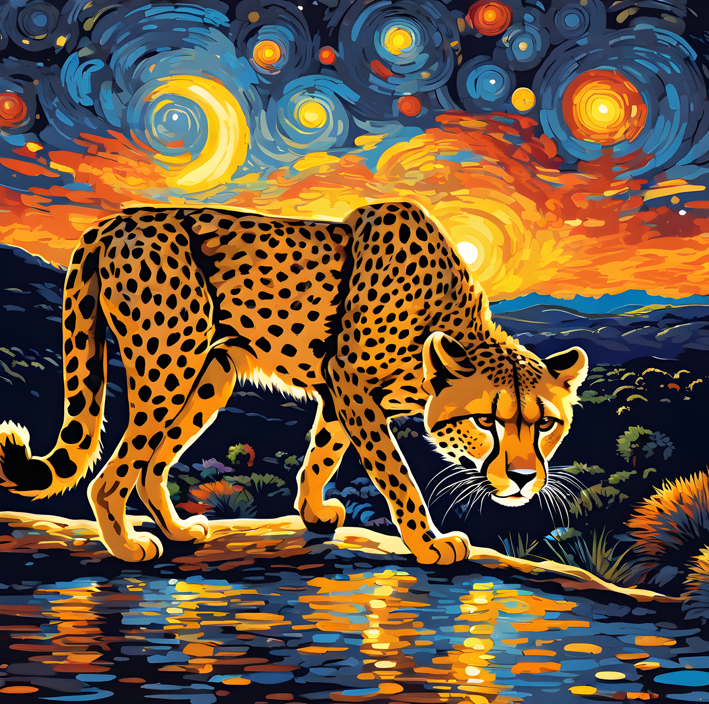 Grumpy Cheetah Starry Night PD (9) - Van-Go Paint-By-Number Kit