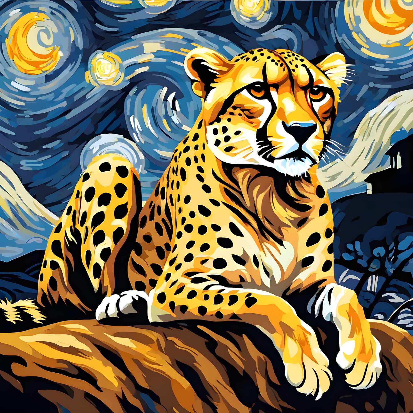 Grumpy Cheetah Starry Night PD (2) - Van-Go Paint-By-Number Kit