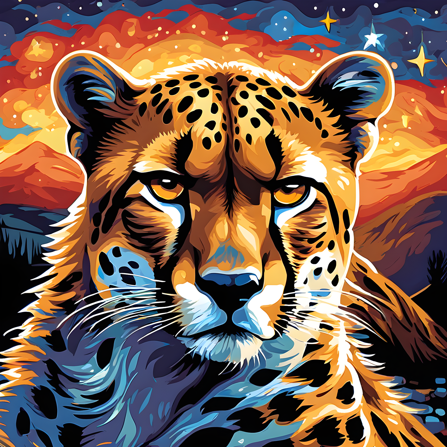 Grumpy Cheetah Starry Night PD (6) - Van-Go Paint-By-Number Kit