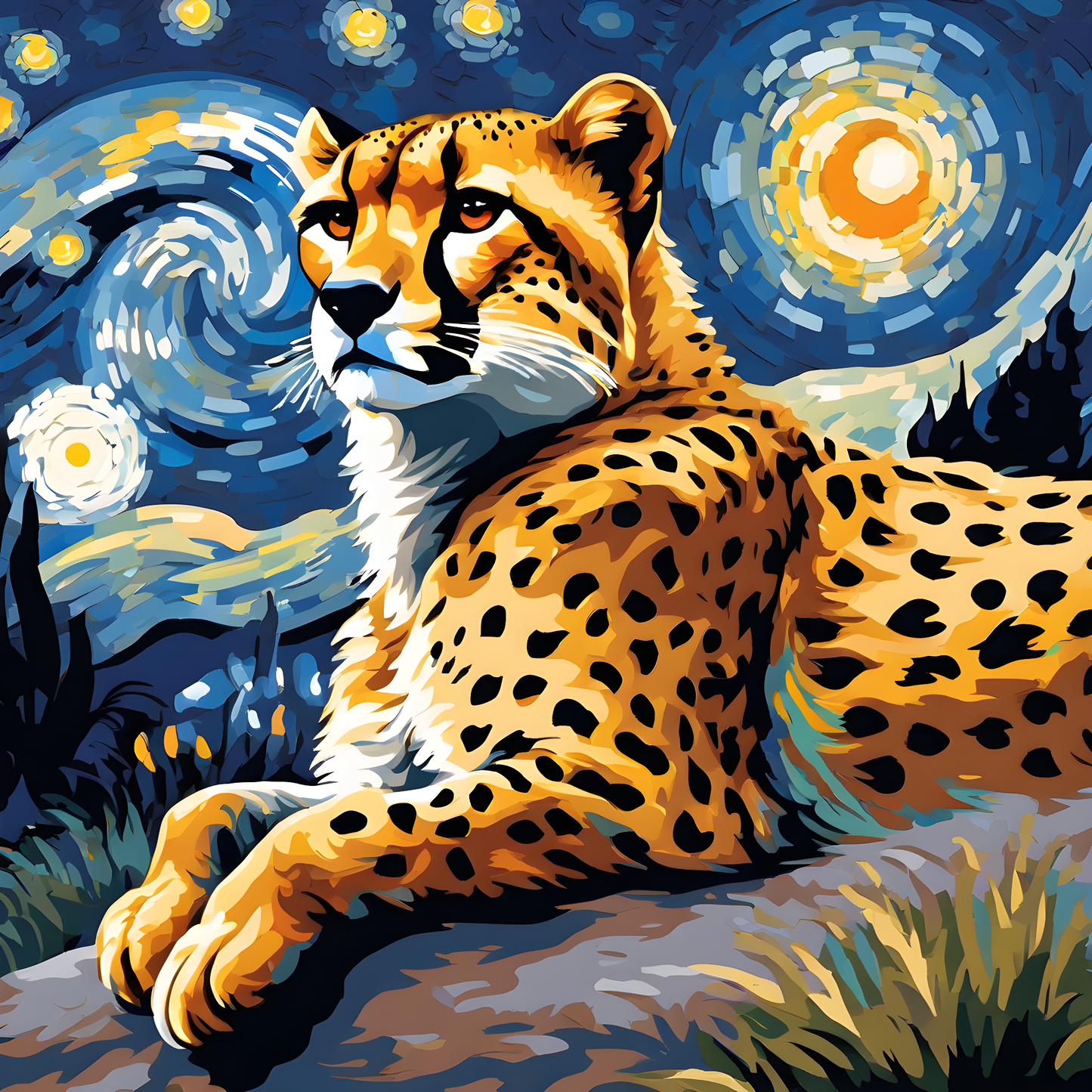 Grumpy Cheetah Starry Night PD (5) - Van-Go Paint-By-Number Kit