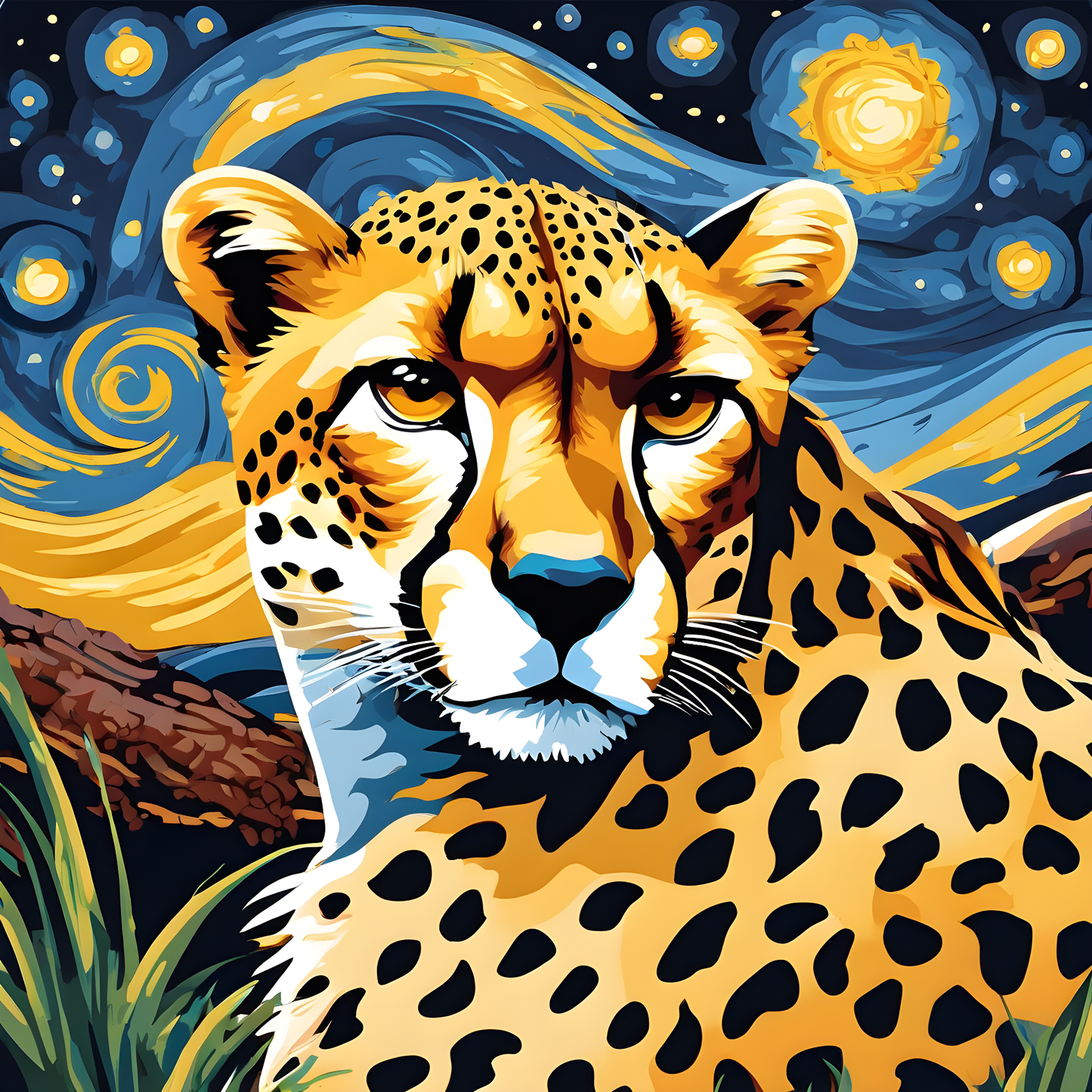 Grumpy Cheetah Starry Night PD (3) - Van-Go Paint-By-Number Kit