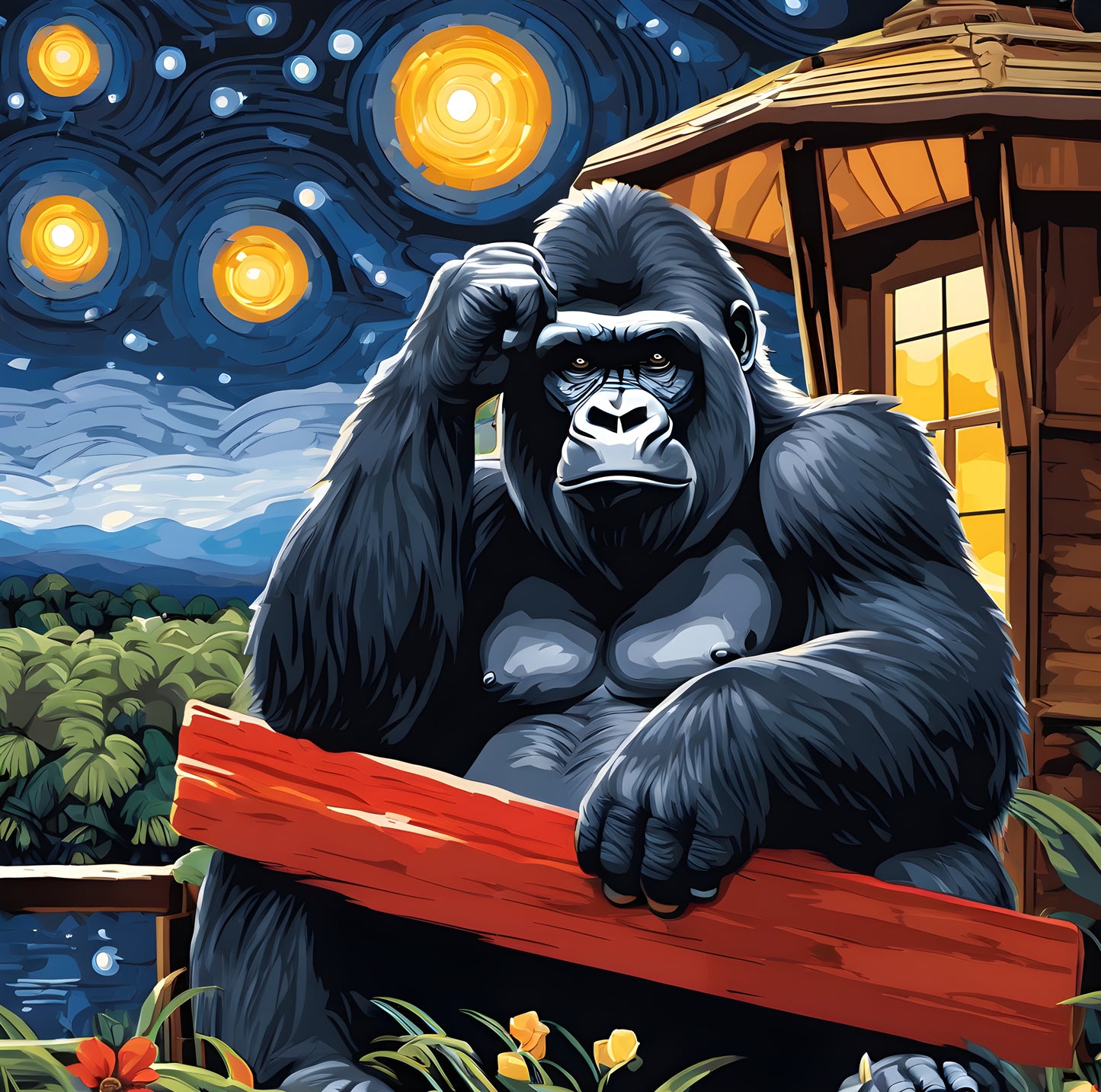 Grumpy Gorilla Starry Night PD (3) - Van-Go Paint-By-Number Kit