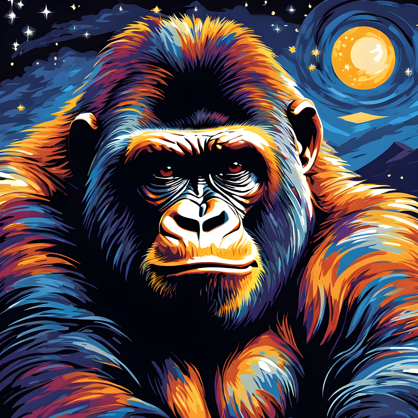 Grumpy Gorilla Starry Night PD (9) - Van-Go Paint-By-Number Kit