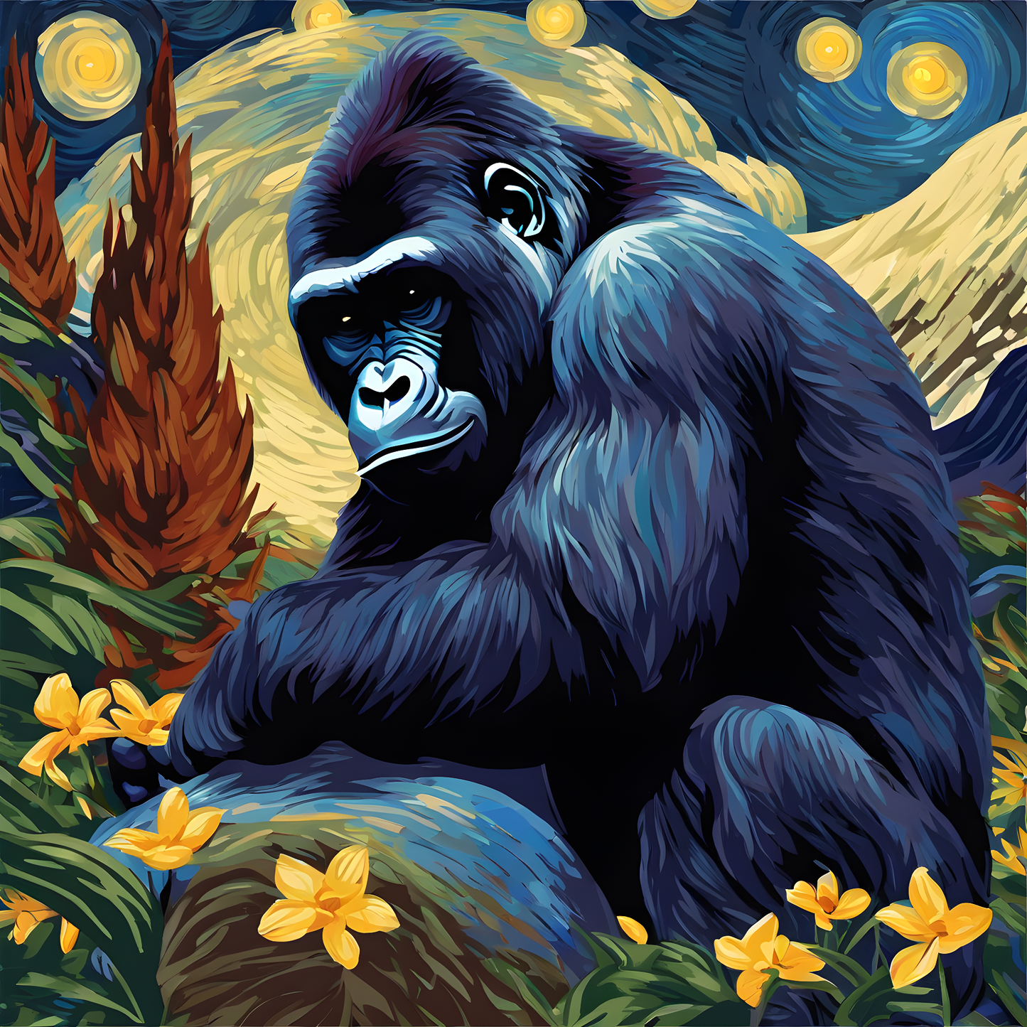 Grumpy Gorilla Starry Night PD (7) - Van-Go Paint-By-Number Kit