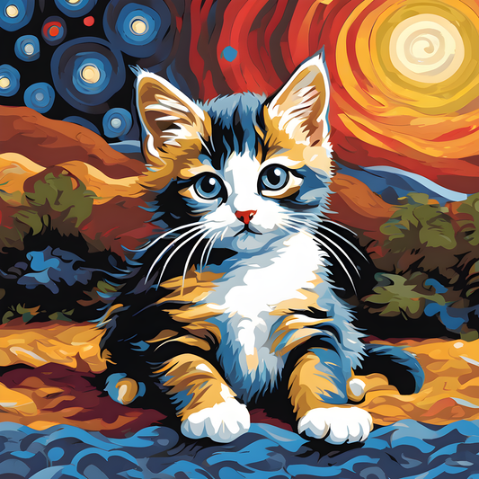 Grumpy Kitten Starry Night PD (3) - Van-Go Paint-By-Number Kit