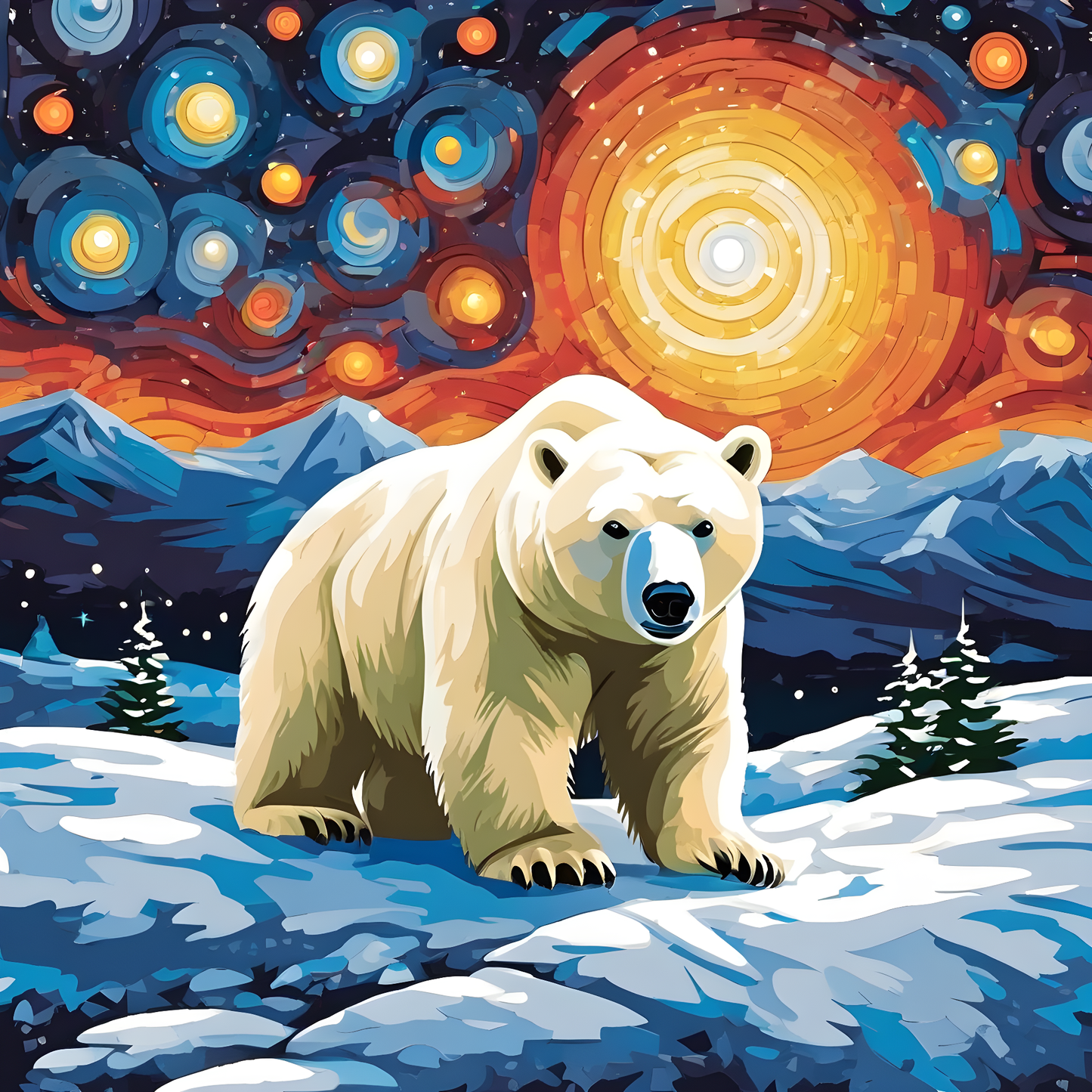 Grumpy Polar Bear Starry Night PD (2) - Van-Go Paint-By-Number Kit