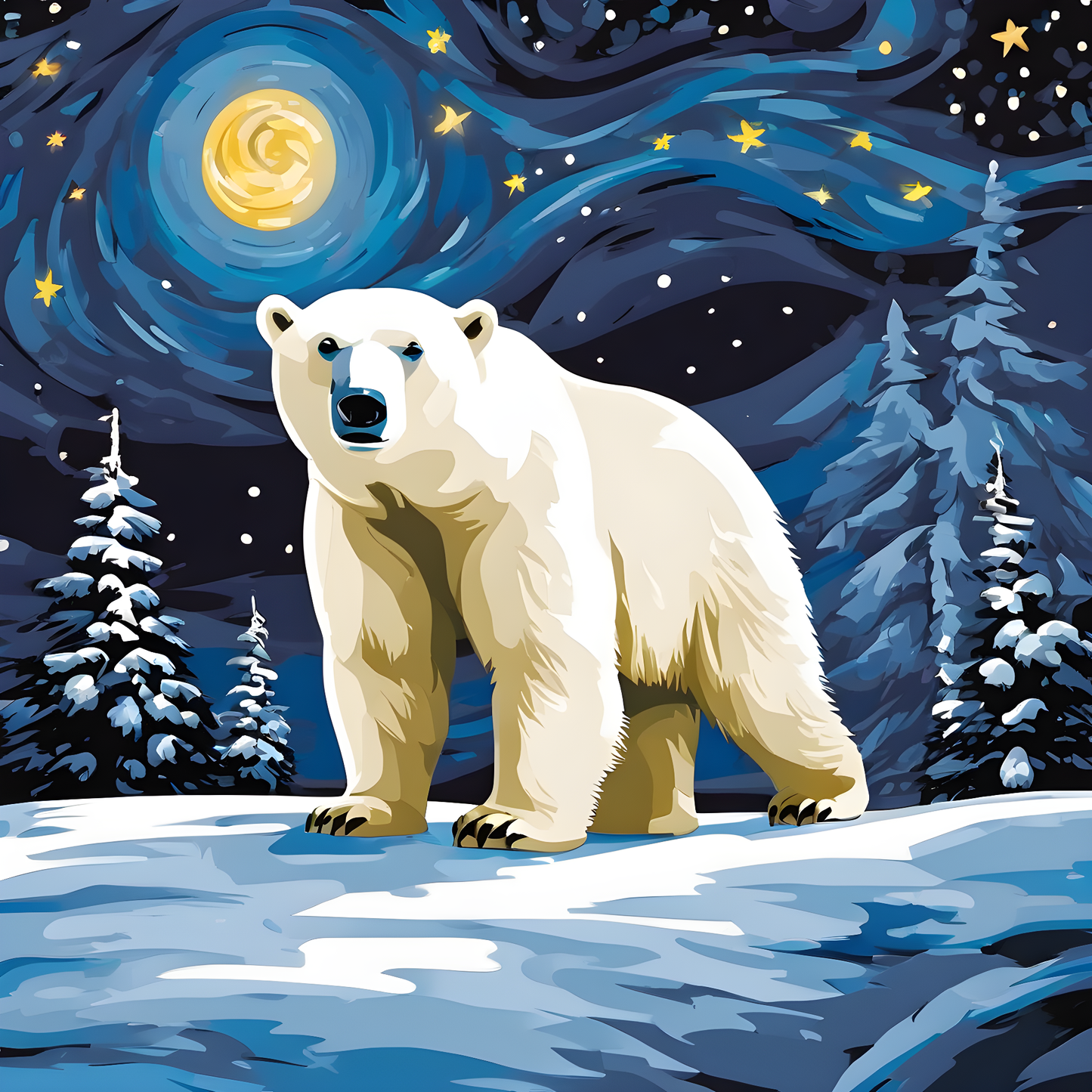 Grumpy Polar Bear Starry Night  PD (3) - Van-Go Paint-By-Number Kit