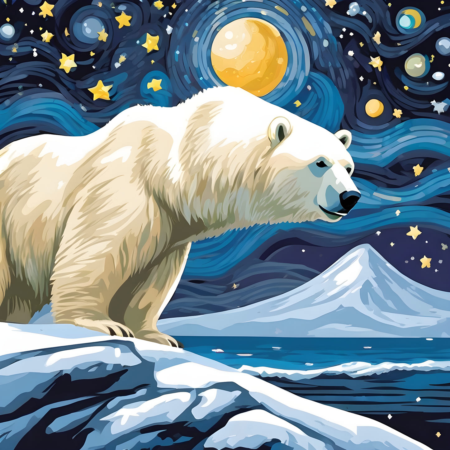 Grumpy Polar Bear Starry Night PD (5) - Van-Go Paint-By-Number Kit