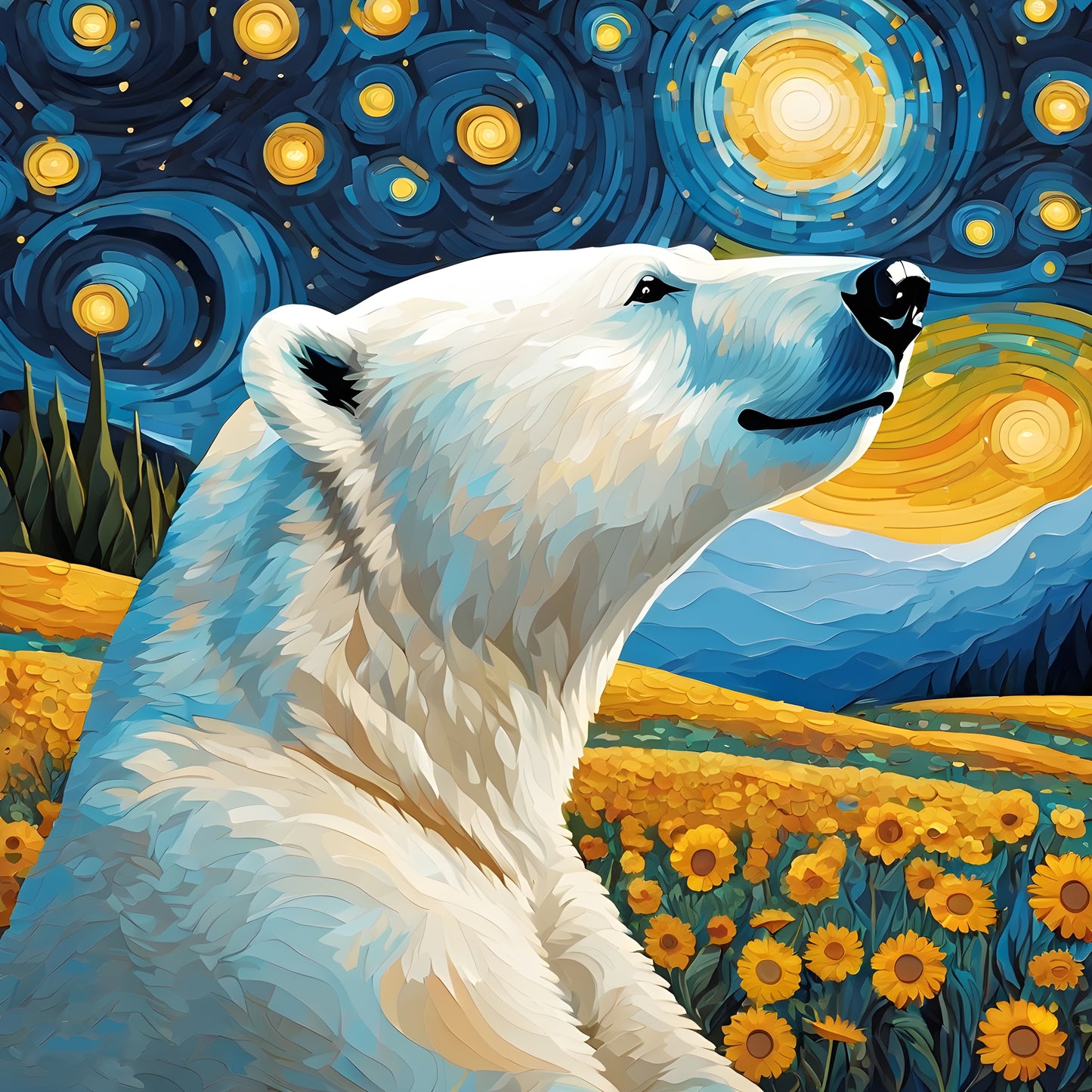 Grumpy Polar Bear Starry Night PD (4) - Van-Go Paint-By-Number Kit