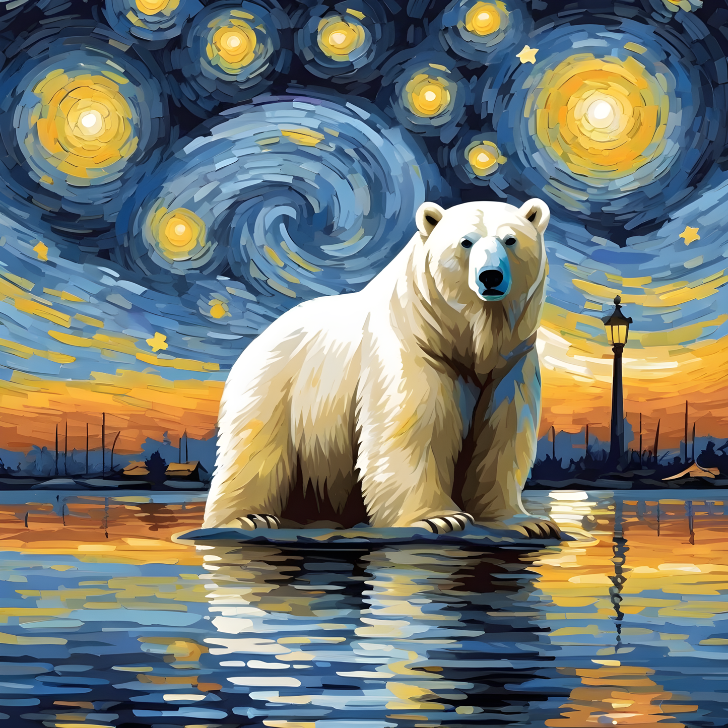 Grumpy Polar Bear Starry Night PD (6) - Van-Go Paint-By-Number Kit