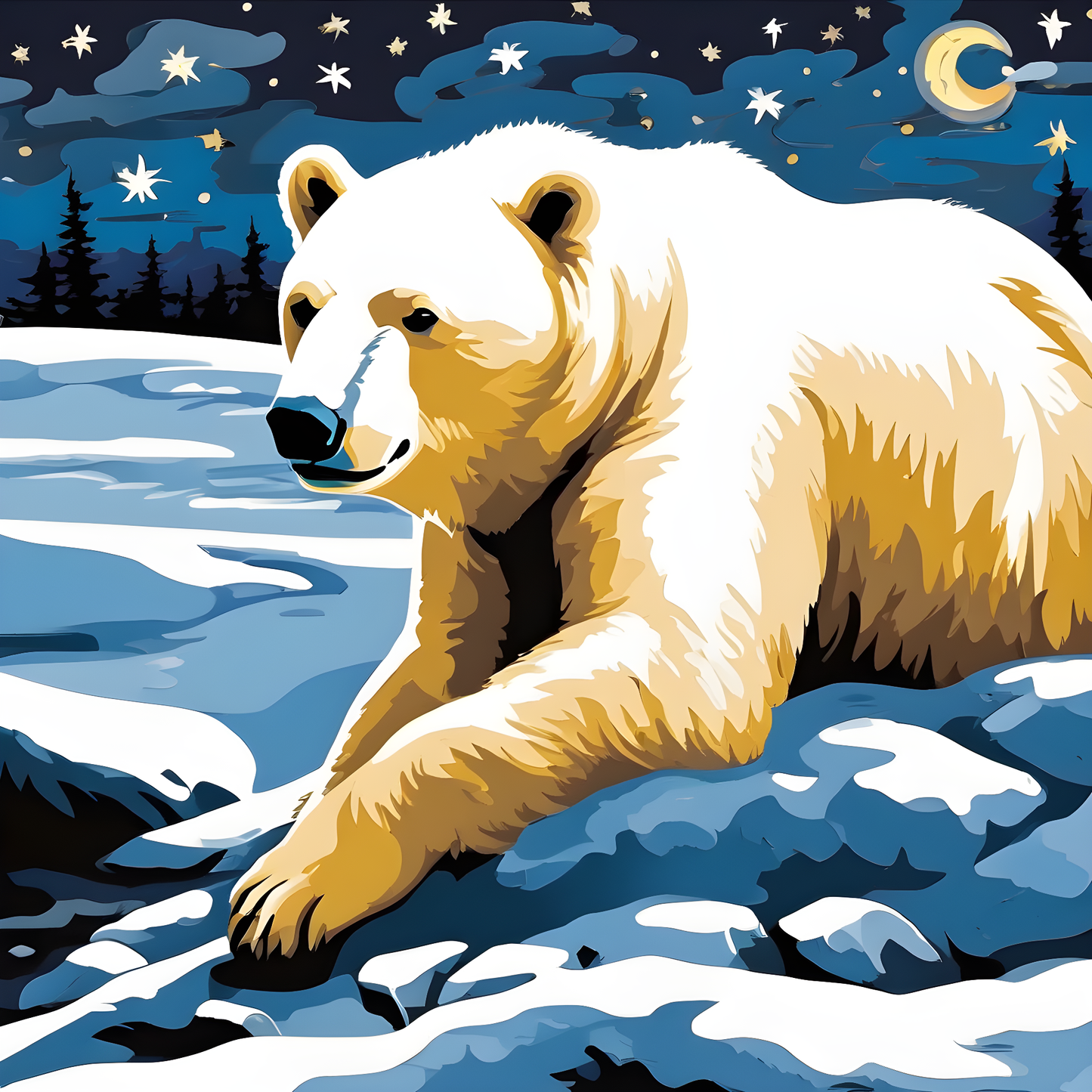 Grumpy Polar Bear Starry Night PD (1) - Van-Go Paint-By-Number Kit