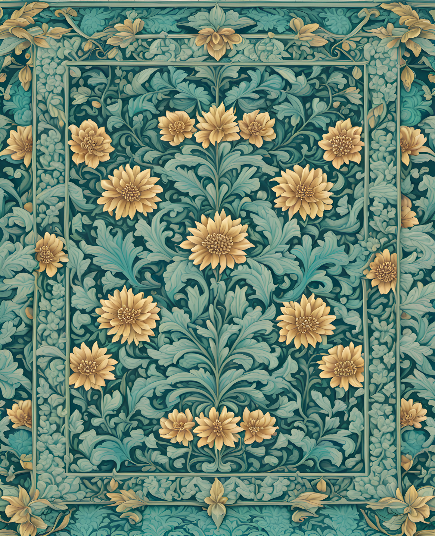 William Morris Style Collection PD (92) - Hemera Mint Turquoise Fabric Pattern - Van-Go Paint-By-Number Kit