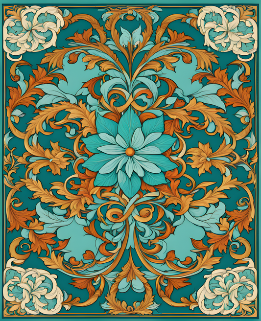 William Morris Style Collection PD (91) - Hemera Mint Turquoise Fabric Pattern - Van-Go Paint-By-Number Kit