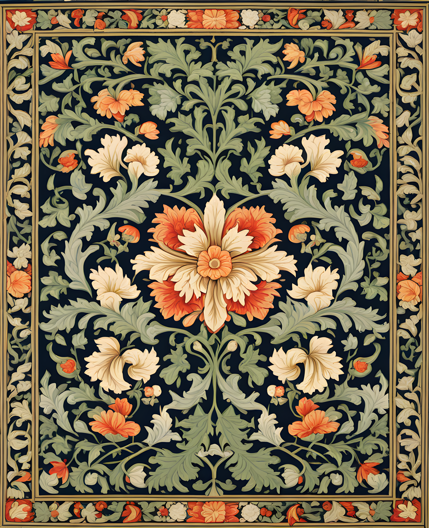 William Morris Style Collection PD (96) - Holland Park Carpet Fabric Pattern - Van-Go Paint-By-Number Kit