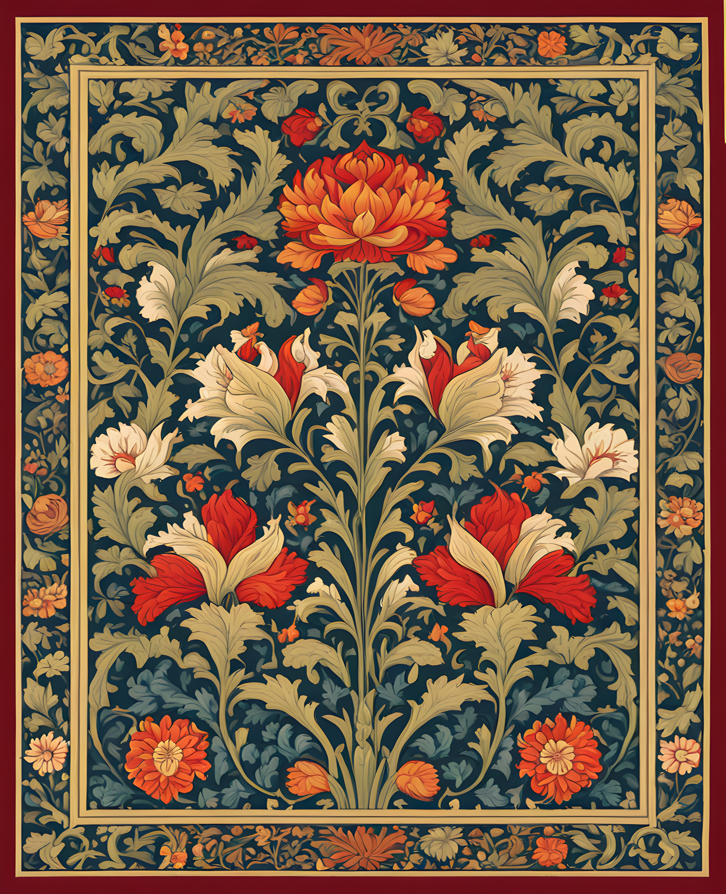 William Morris Style Collection PD (93) - Holland Park Carpet Fabric Pattern - Van-Go Paint-By-Number Kit