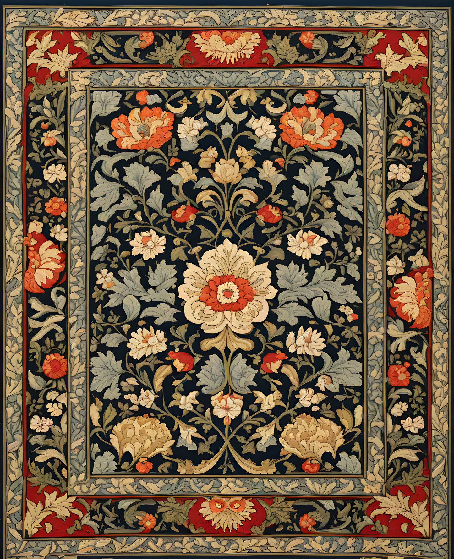 William Morris Style Collection PD (94) - Holland Park Carpet Fabric Pattern - Van-Go Paint-By-Number Kit