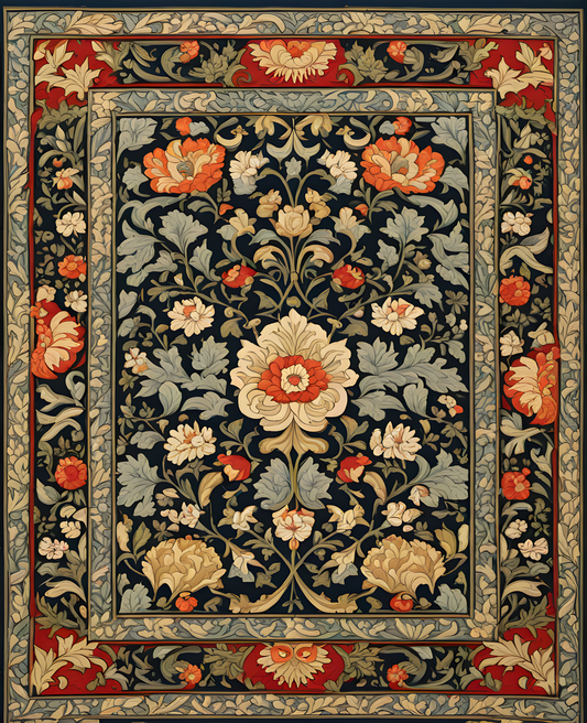 William Morris Style Collection PD (94) - Holland Park Carpet Fabric Pattern - Van-Go Paint-By-Number Kit