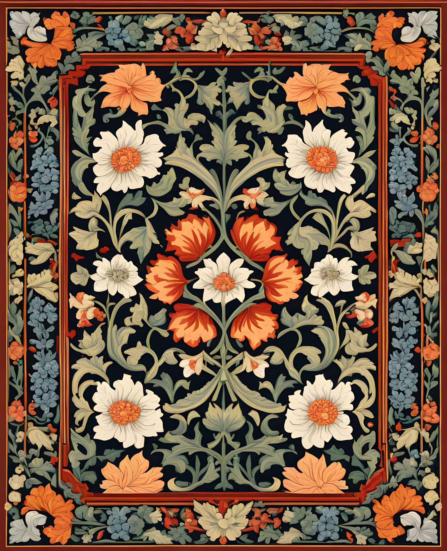 William Morris Style Collection PD (95) - Holland Park Carpet Fabric Pattern - Van-Go Paint-By-Number Kit