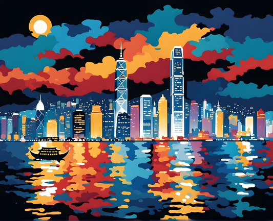 Hong Kong Skyline at Night PD (3) - Van-Go Paint-By-Number Kit