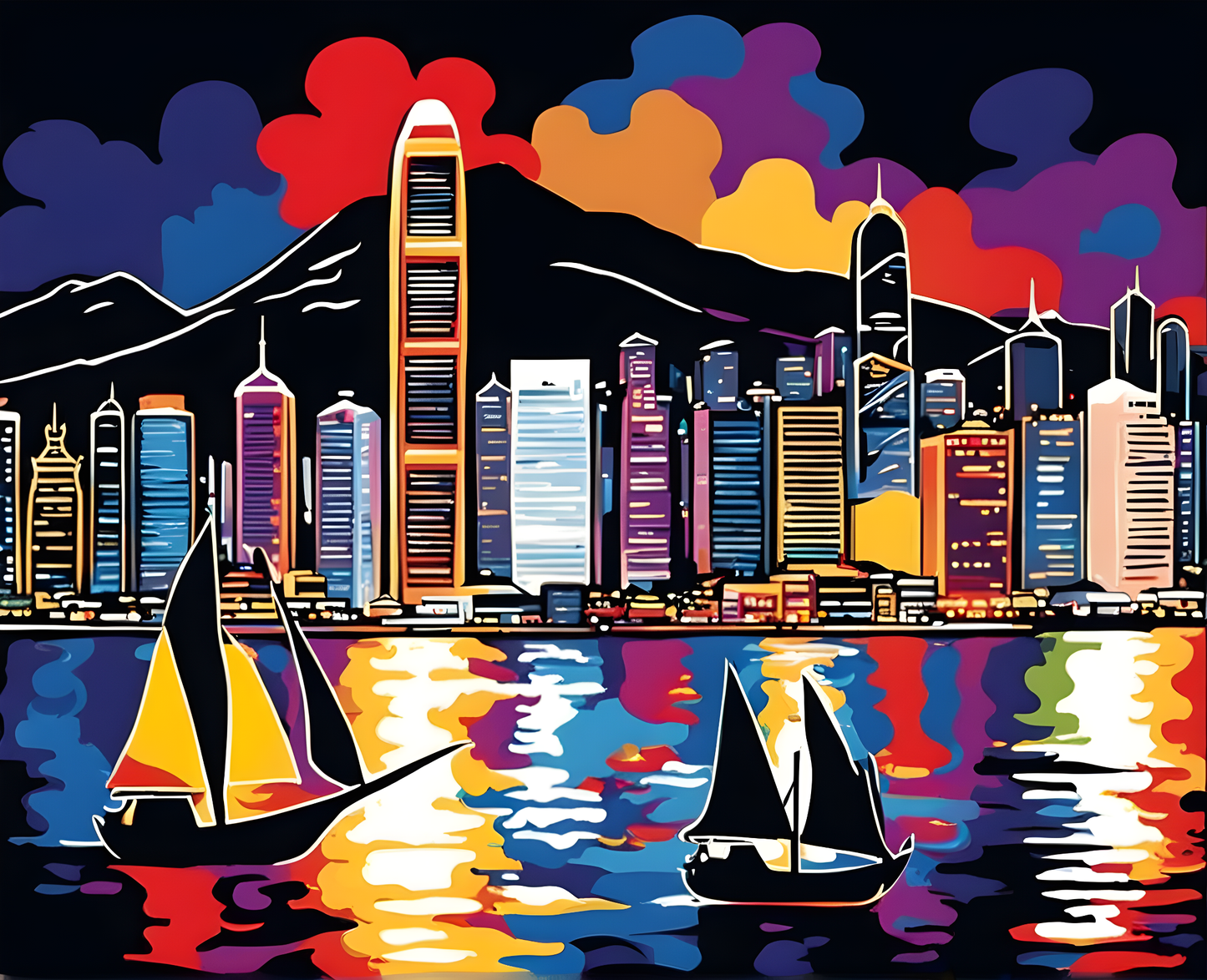 Hong Kong Skyline at Night (1) - Van-Go Paint-By-Number Kit