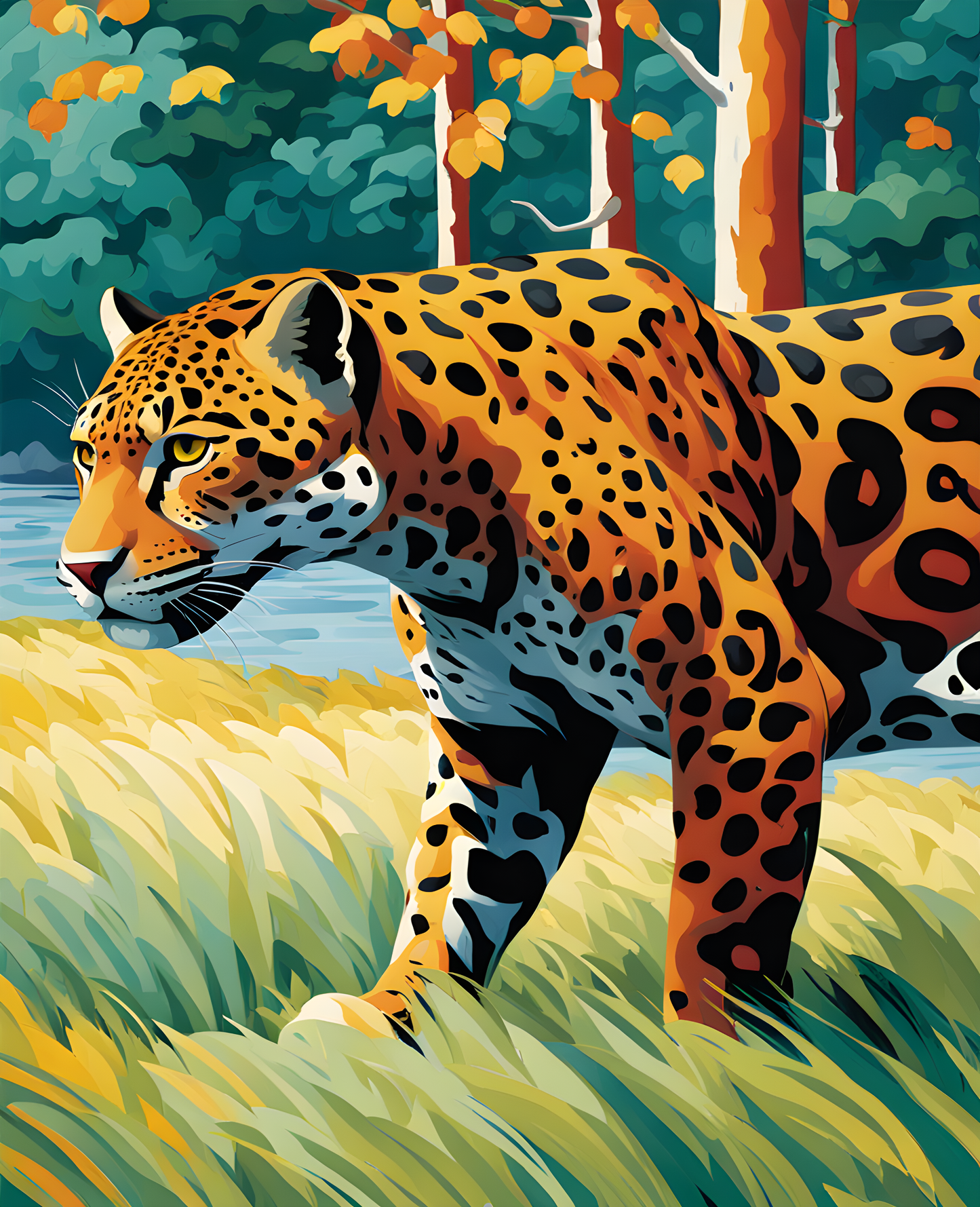 Painting by Numbers Kit of Hunting Jaguar Big Cat PD (1)