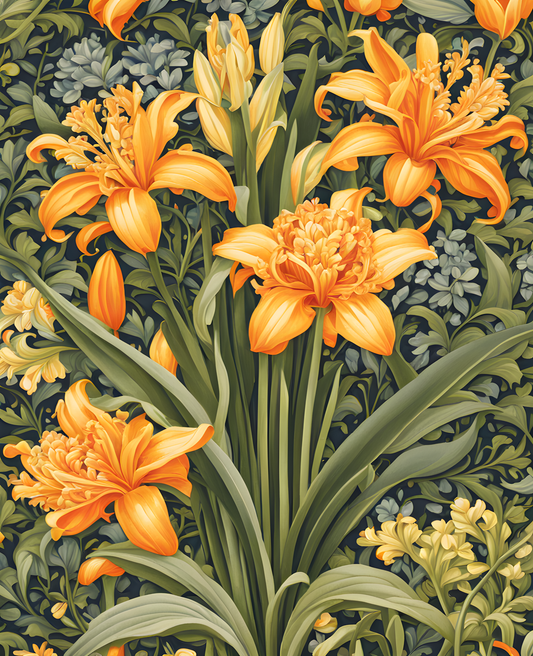 William Morris Style Collection PD (102) - Hyacinth Yellow Orange Fabric Pattern - Van-Go Paint-By-Number Kit