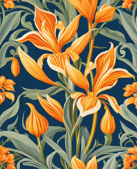 William Morris Style Collection PD (98) - Hyacinth Yellow Orange Fabric Pattern - Van-Go Paint-By-Number Kit