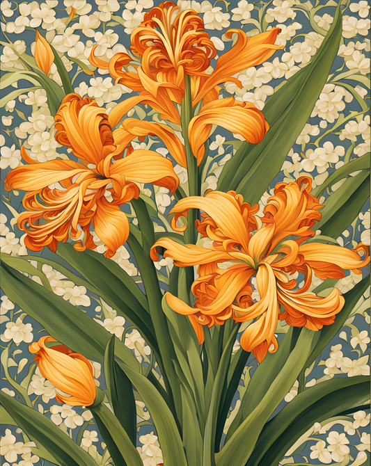 William Morris Style Collection PD (99) - Hyacinth Yellow Orange Fabric Pattern - Van-Go Paint-By-Number Kit