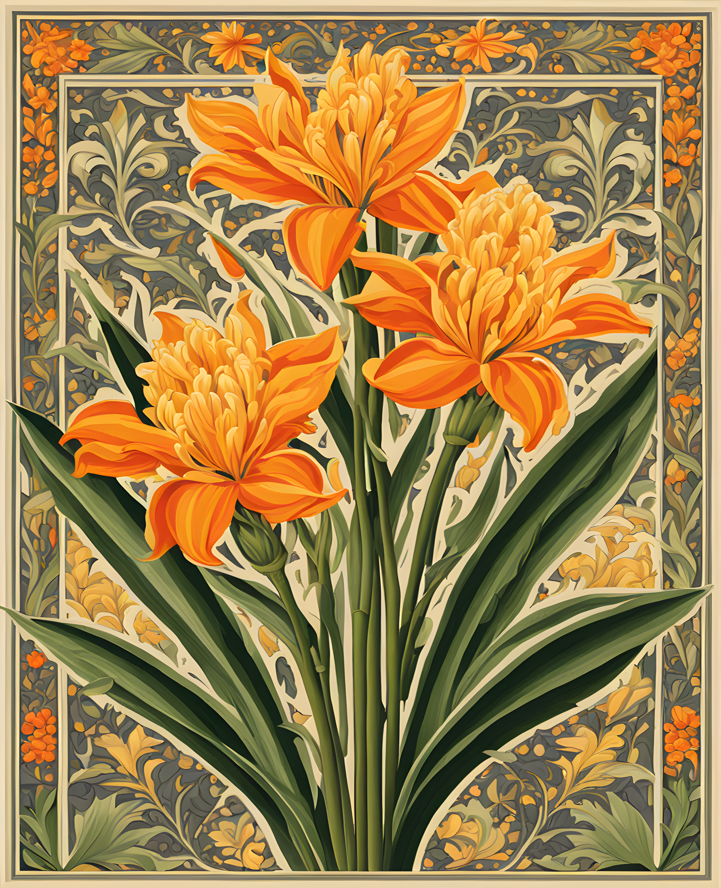 William Morris Style Collection PD (100) - Hyacinth Yellow Orange Fabric Pattern - Van-Go Paint-By-Number Kit