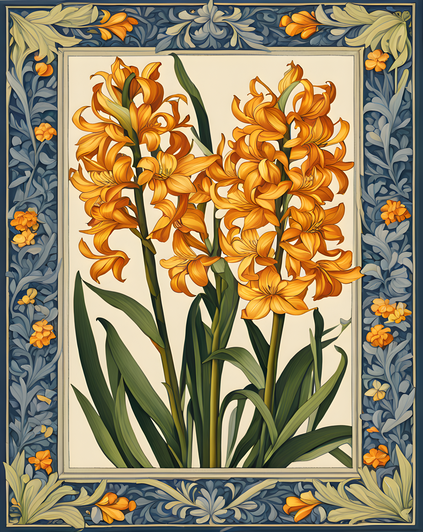 William Morris Style Collection PD (101) - Hyacinth Yellow Orange Fabric Pattern - Van-Go Paint-By-Number Kit